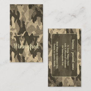 Cartão De Visita Monograma Dourado Escuro de Camuflagem com Lâmpada
