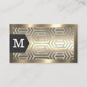 Cartão De Visita Monograma   Dourado metal   Folha Glitter Geométri