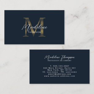 Cartão De Visita Monograma Dourado Metálico Azul Marinho com Letra
