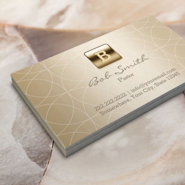 Cartão De Visita Monograma Dourado Moderno do Pastor (Criador carregado)
