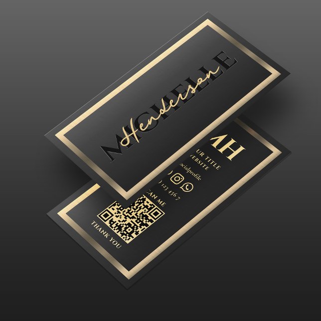 Cartão De Visita Monograma Dourado negro de luxo moderno e elegante (Elegant Modern Luxury Black Gold Frame Monogram Professional Business Card
)