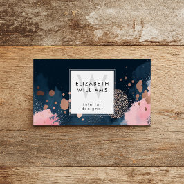 Cartão de Visita Monograma Dourado Rosa Azul Marin