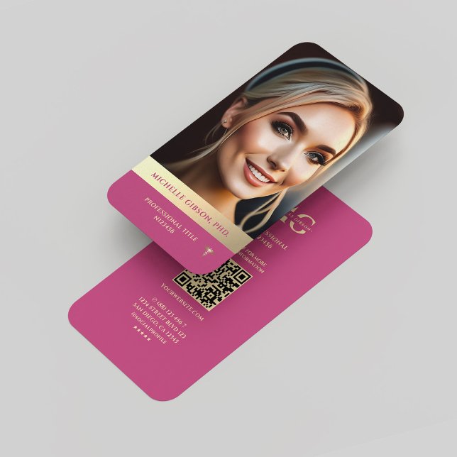 Cartão De Visita Monograma Dourado Rosa Elegante Profissional Moder (Modern Professional Elegant Pink Gold Monogram Qr Business Card
)