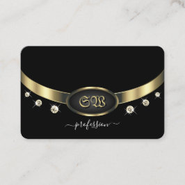 Cartão De Visita Monograma e Diamantes Extravagantes Pretos e Doura