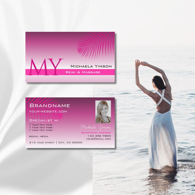 Cartão De Visita Monograma e Foto de Folha de Pálpebra, com Gradien (Criador carregado)