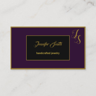 Cartão De Visita Monograma e logotipo Dourado roxo escura elegante