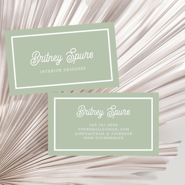 Cartão De Visita Monograma e Nome Personalizados Verde do Modern Sa (Criador carregado)