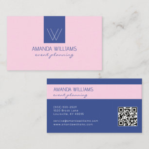 Cartão De Visita Monograma Elegante Azul Marinho e Rosa Profissiona