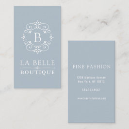 Cartão De Visita Monograma Elegante Branco e Azul