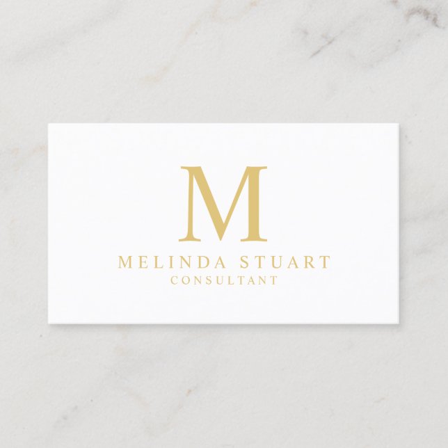 Cartão De Visita Monograma elegante branco e Dourado (Frente)