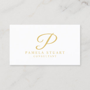 Cartão De Visita Monograma elegante branco e Dourado
