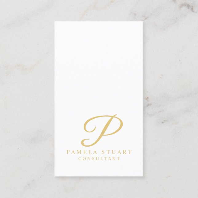 Cartão De Visita Monograma Elegante branco e Dourado (Frente)