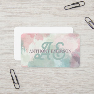 Cartão De Visita Monograma Elegante   Camadas de Aquarela
