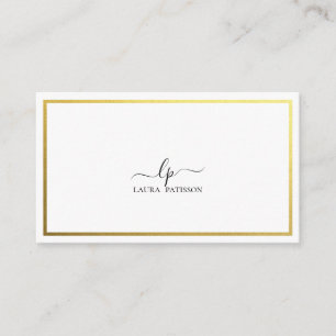 Cartão De Visita Monograma elegante chique dourado com qr-code