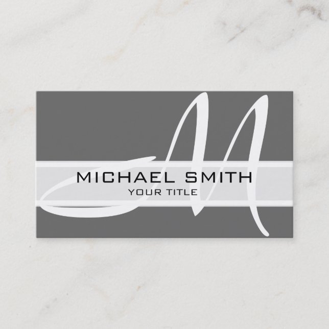 Cartão De Visita Monograma Elegante Cinza moderna de dim (Frente)
