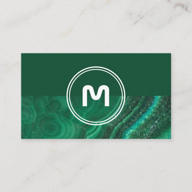 Cartão De Visita Monograma elegante, cristal verde de 2 tons (Frente)