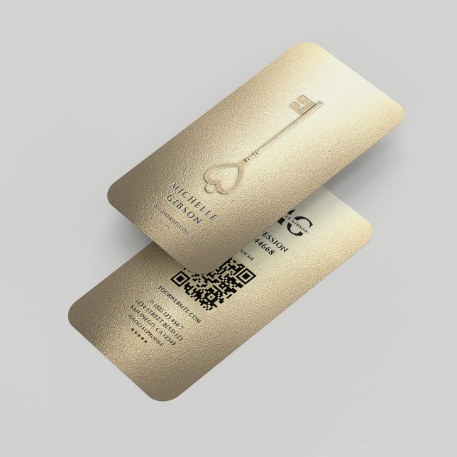 Cartão De Visita Monograma Elegante de Chave Dourada Preta do Realt (Modern Realtor Black Gold Key Elegant Monogram Business Card
)