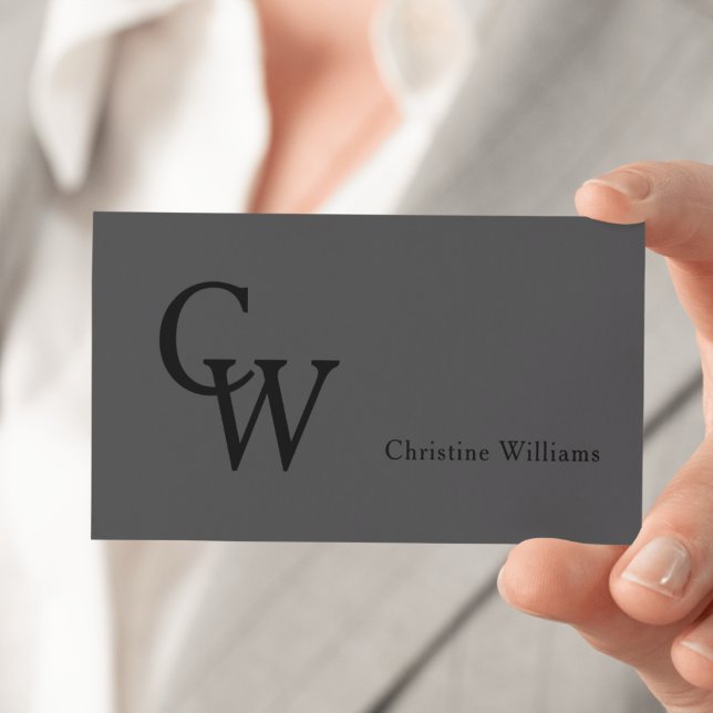 Cartão De Visita Monograma Elegante de Cinzas Escuras Simples (Dark Gray Elegant Monogram Business Card)