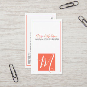 Cartão De Visita Monograma Elegante de Coral Minimalista