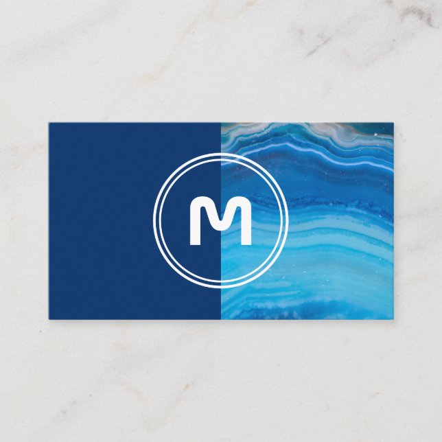 Cartão De Visita Monograma elegante de dois tons cristais azuis pro (Frente)