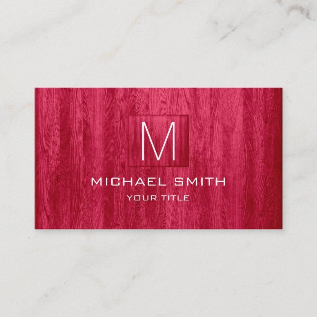 Cartão De Visita Monograma Elegante de Grãos de Madeira Vermelha (Frente)