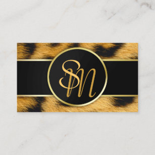 Cartão De Visita Monograma elegante do impressão do leopardo -
