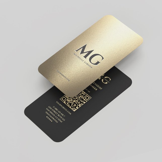 Cartão De Visita Monograma Elegante Dourado Faux preto profissional (Professional Black Gold Elegant Modern Monogram Business Card
)