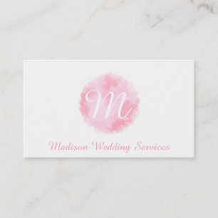 Cartão De Visita Monograma Elegante em Aquarela Rosa e Branco