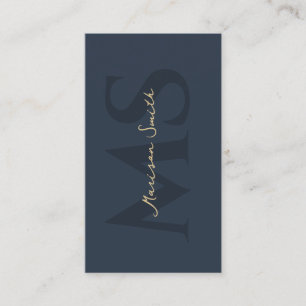 Cartão De Visita Monograma Elegante Minimalista Azul Escuro Negócio