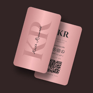 Cartão De Visita Monograma Elegante Minimalista QR