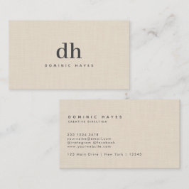 Cartão De Visita Monograma Elegante Minimalista Textura Creme Bege