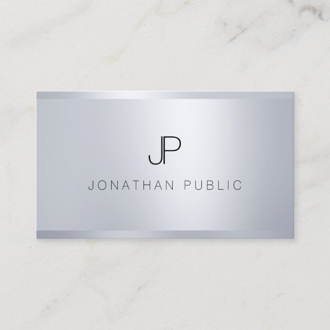 Cartão De Visita Monograma Elegante Modelo profissional de prata (Frente)