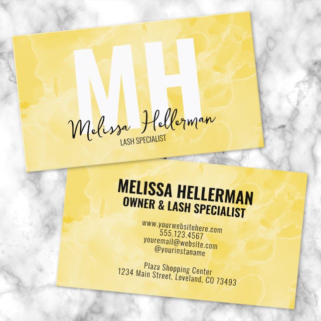 Cartão De Visita Monograma Elegante Moderno Amarelo (Modern Elegant Monogram Yellow Business Card)