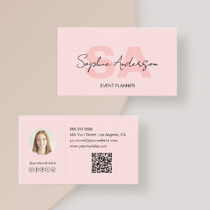 Cartão De Visita Monograma Elegante moderno cor-de-rosa