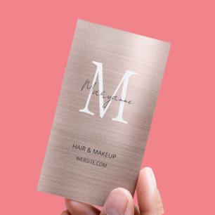 Cartão De Visita Monograma Elegante Moderno em Dourado Rosa