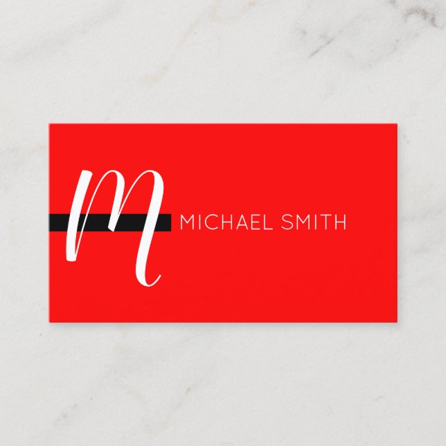 Cartão De Visita Monograma Elegante Moderno Vermelho e Preto (Frente)