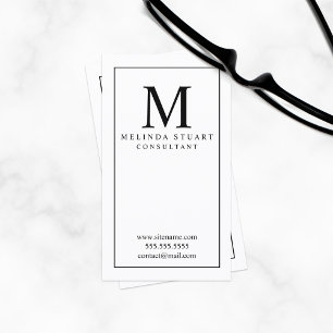 Cartão De Visita Monograma Elegante Preto e Branco