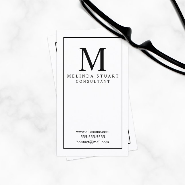 Cartão De Visita Monograma Elegante Preto e Branco (Criador carregado)