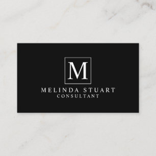 Cartão De Visita Monograma Elegante Preto e Branco