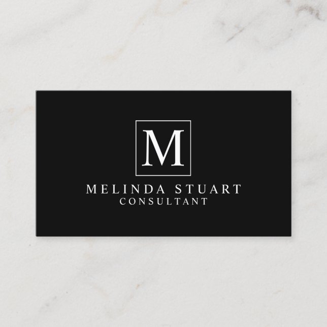 Cartão De Visita Monograma Elegante Preto e Branco (Frente)