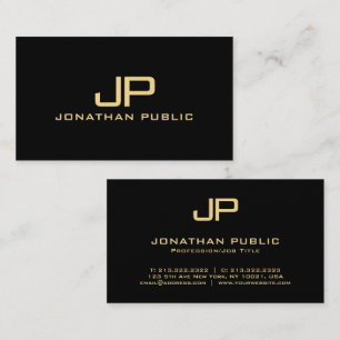 Cartão De Visita Monograma Elegante Preto e Dourado Pearl Premium d