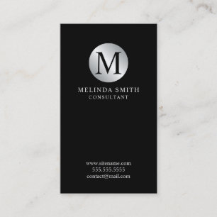 Cartão De Visita Monograma Elegante Preto e Prateado