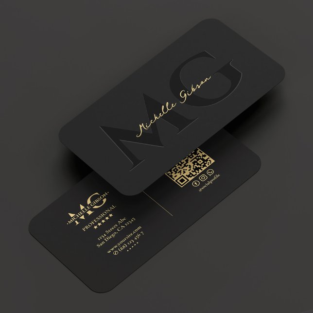 Cartão De Visita Monograma elegante profissional negro de luxo (Elegant Monogram Black Gold Professional Modern Business Card
)