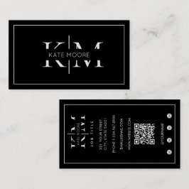 Cartão De Visita Monograma Elegante Profissional Preto Branco Moder