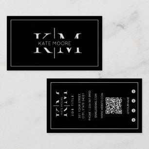 Cartão De Visita Monograma Elegante Profissional Preto Branco Moder
