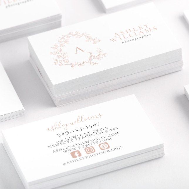 Cartão De Visita Monograma Elegante Rosa Profissional de Cisão Flor (Business Card!)