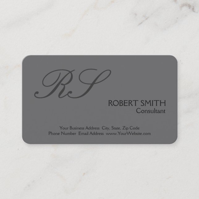 Cartão De Visita Monograma Elegante Simples e Simples cinza (Frente)