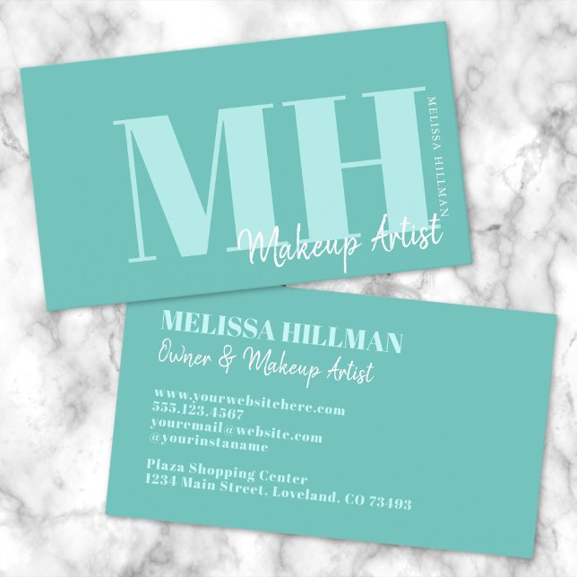 Cartão De Visita Monograma Elegante Simples Profissional (Professional Simple Modern Teal Blue Monogram Business Card)
