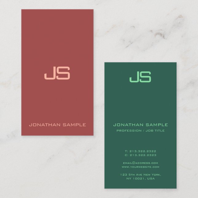 Cartão De Visita Monograma Elegante Vertical Moderno (Frente/Verso)