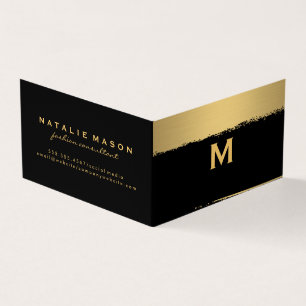 Cartão De Visita Monograma em preto/Dourado escovado